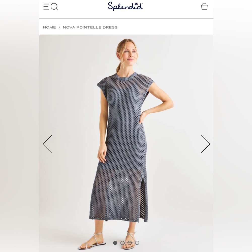 Splendid Nova Pointelle Gray Knit Midi Dress with Slip, size XS